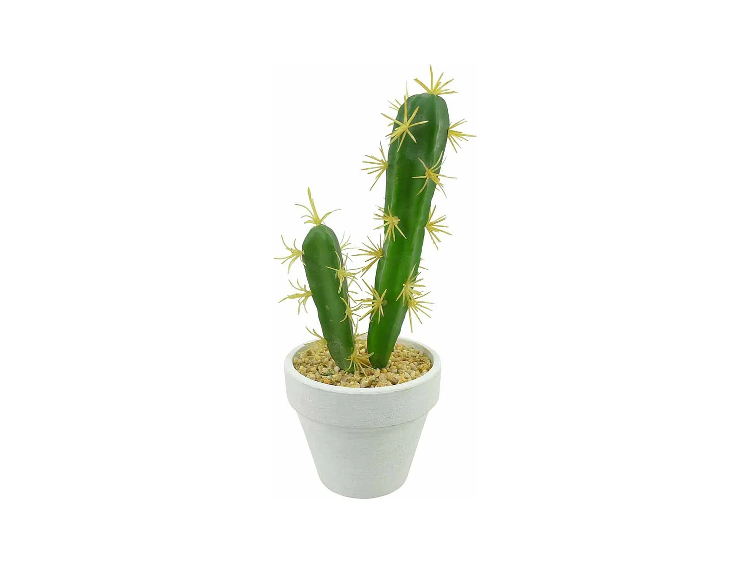 Plante Artificielle en Pot 2 Tiges "Cactus" 23cm Blanc