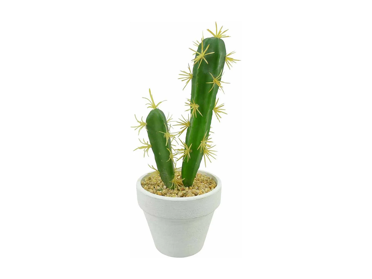 Plante Artificielle en Pot 2 Tiges "Cactus" 23cm Blanc