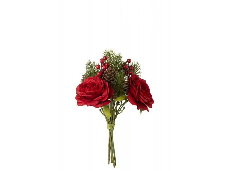 Ramo de rosas y bayas artificiales de plástico verde 19x15x32 cm