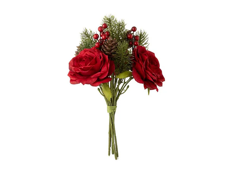 Bouquet de Fleurs Artificielles "Roses" 28cm Rouge