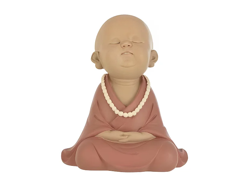 Statuette Déco "Moine Zen" 23cm Rose & Naturel
