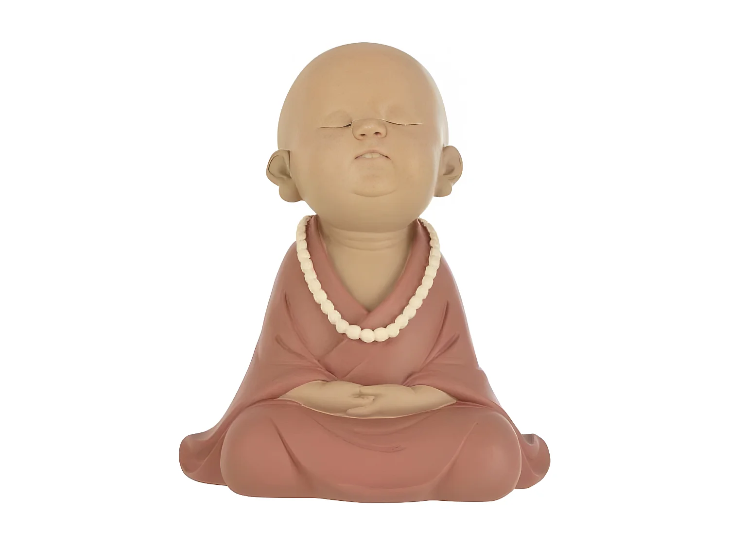 Statuette Déco "Moine Zen" 23cm Rose & Naturel