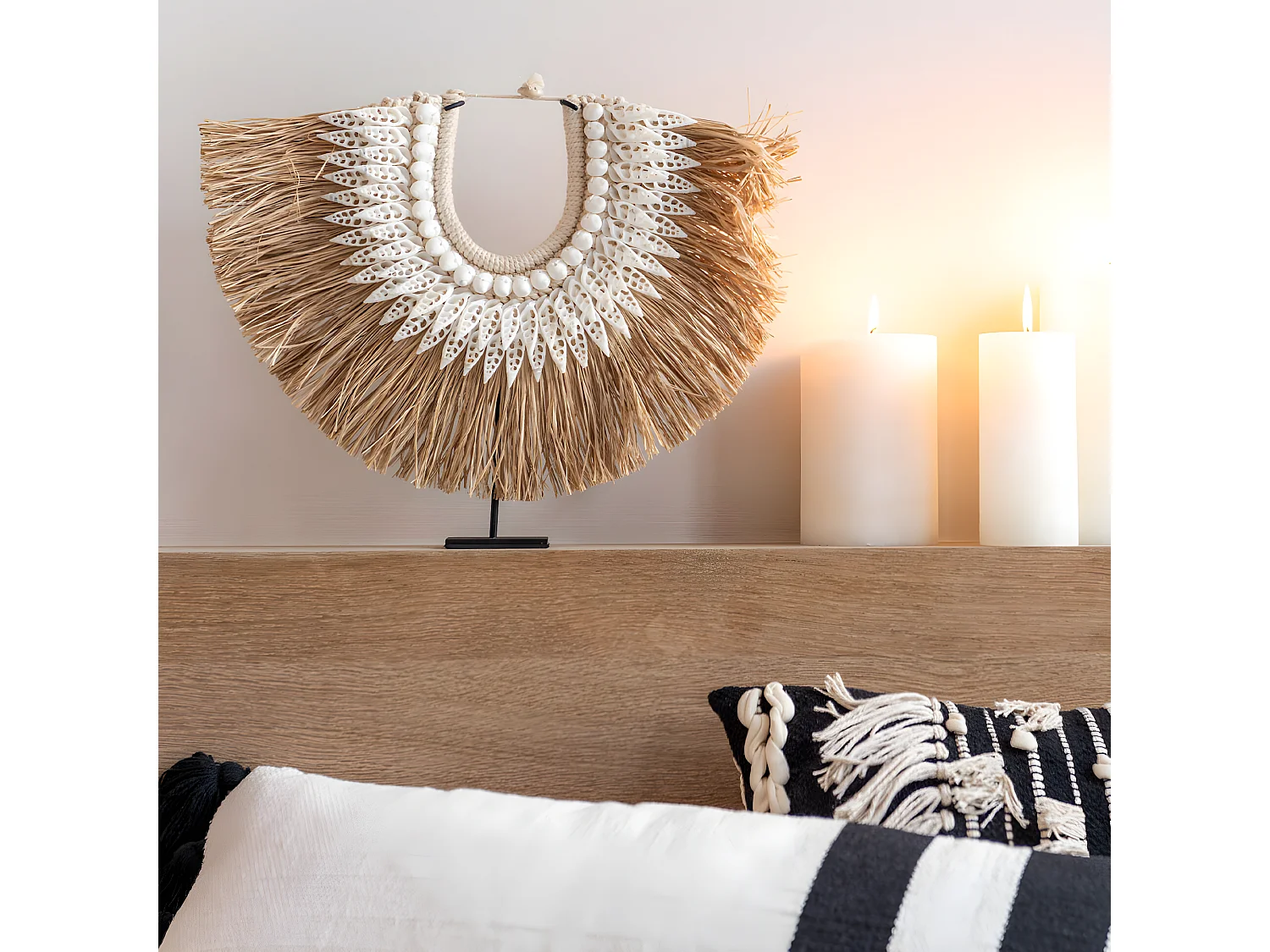 Collier Déco en Bois "Dora" 35cm Naturel & Blanc