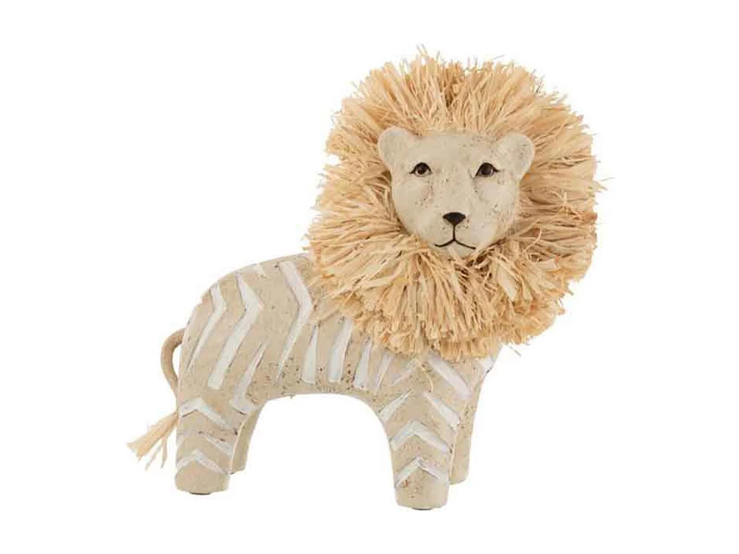 Statuette Déco en Raphia "Lion" 22cm Blanc & Beige