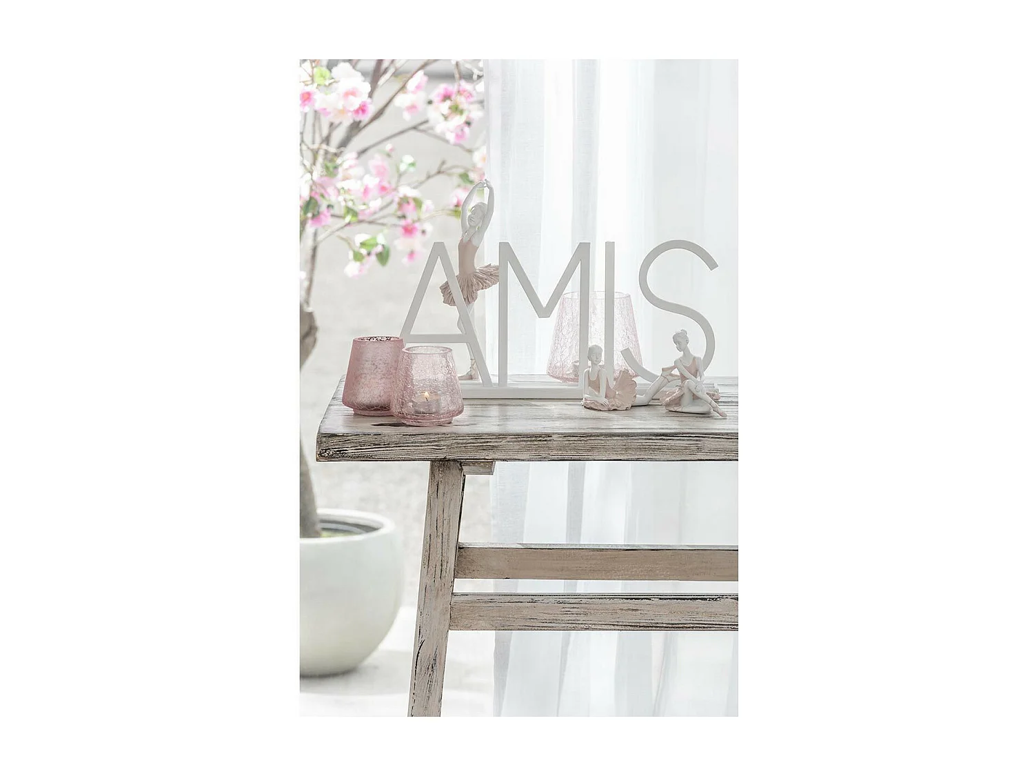 Mot Déco en Métal "Amis" 48cm Blanc