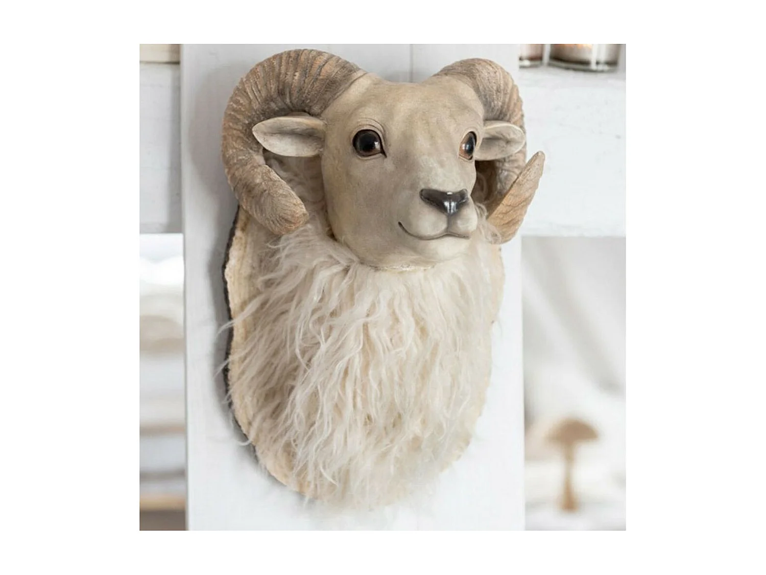 Trophée Mural Design "Tête de Chèvre" 36cm Beige