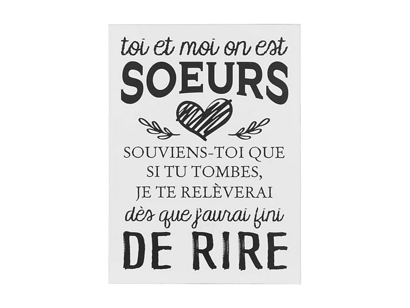 Pancarte Murale Déco "Sœurs" 61cm Blanc