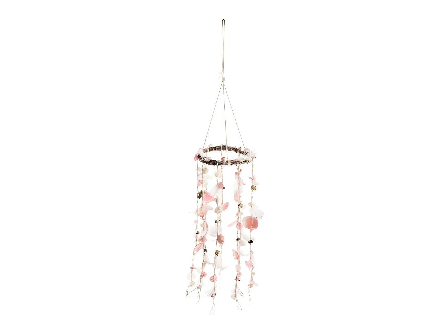 Suspension "Coquillage & Plume" 75cm Saumon