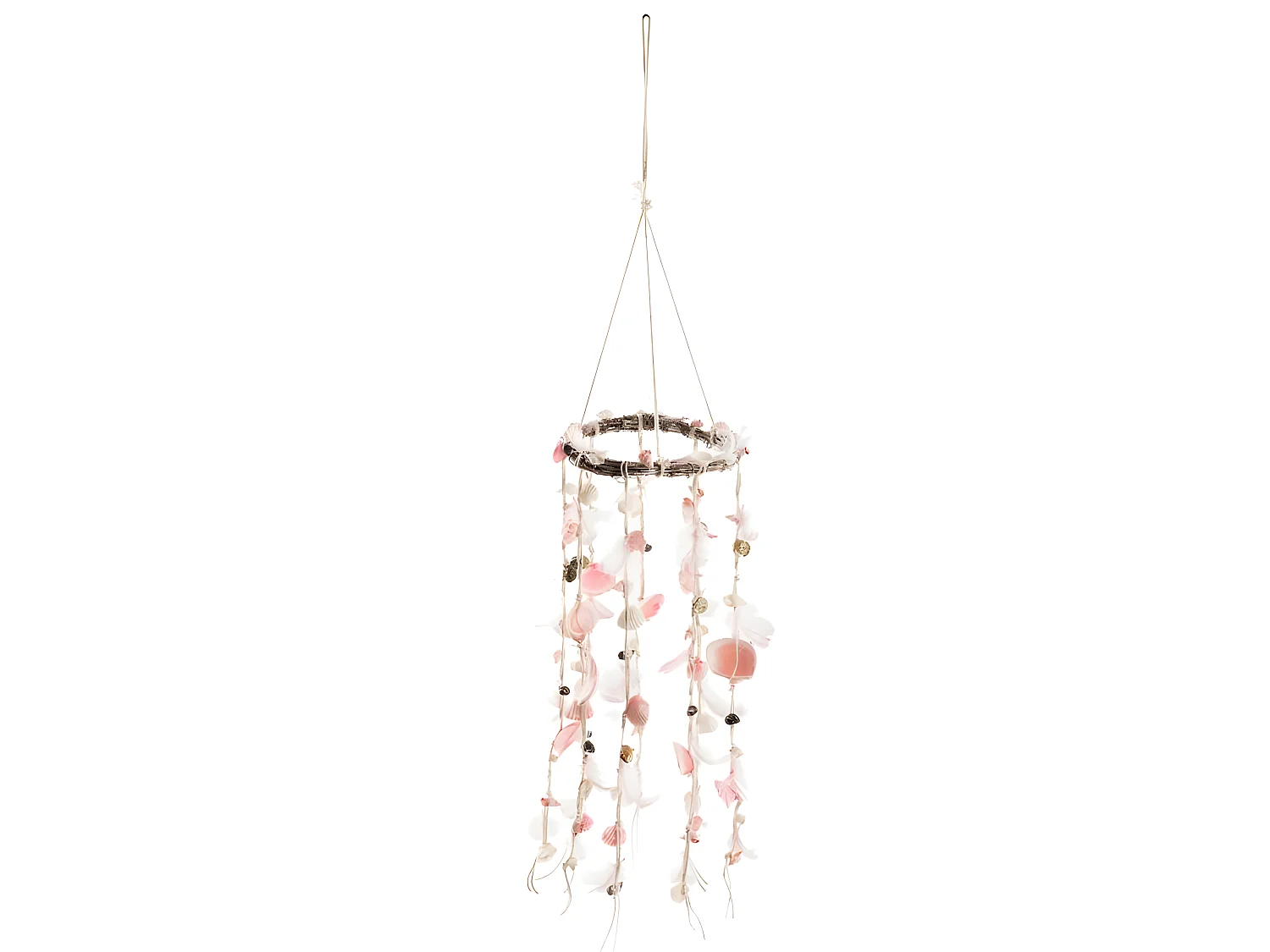 Suspension "Coquillage & Plume" 75cm Saumon