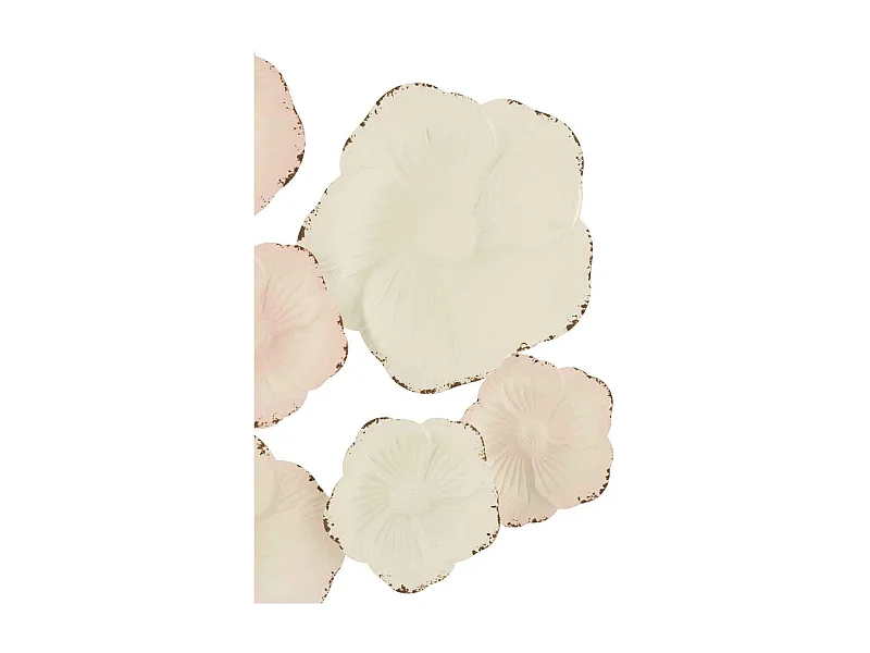 Décoration Murale Métal "Fleurs" 103cm Blanc & Rose