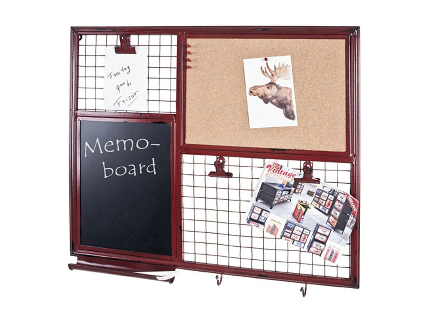 Tableau Mémo en Métal "Pense Bête" 57cm Rouge