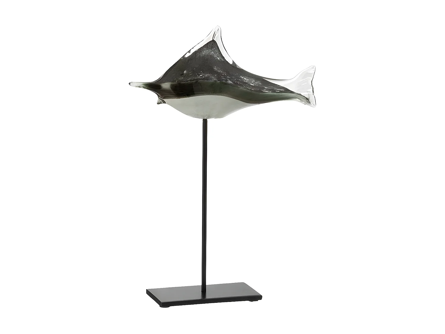 Statue Déco en Verre "Poisson" 41cm Gris & Noir