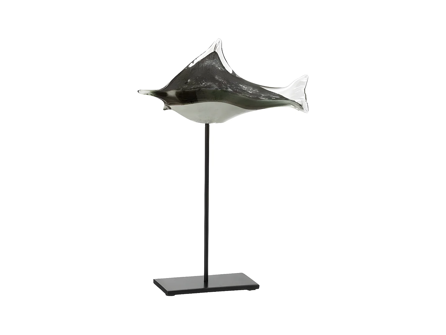 Statue Déco en Verre "Poisson" 41cm Gris & Noir