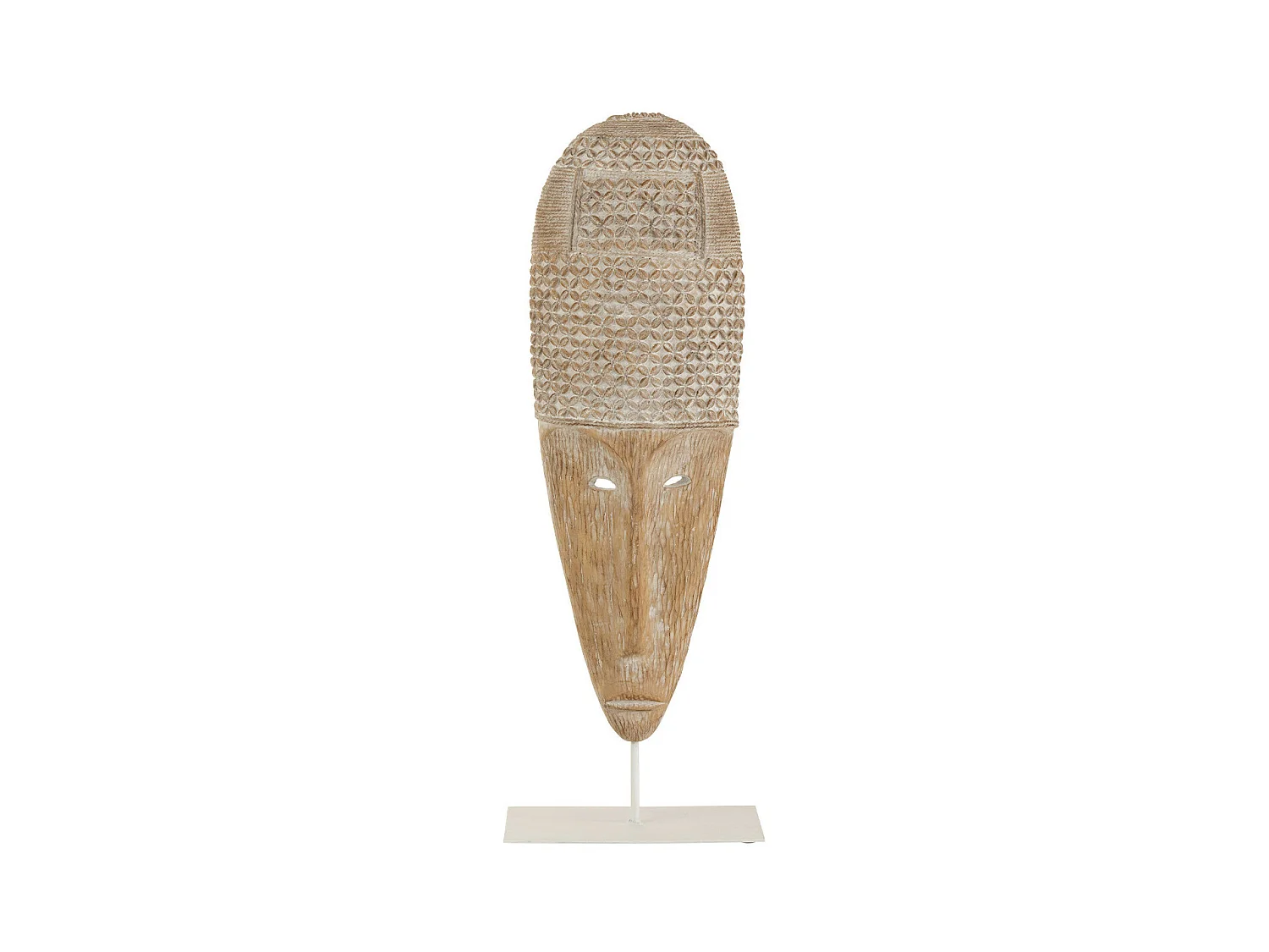 Statuette Déco "Masque sur Pied" 64cm Blanc & Beige