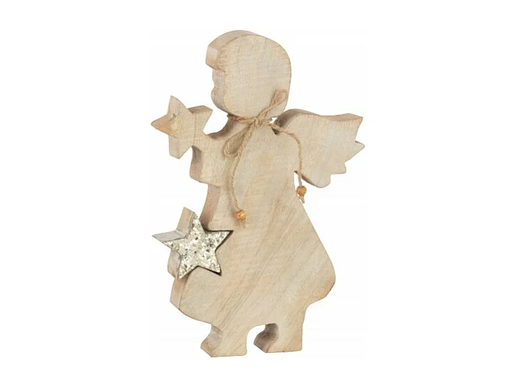Statuette Déco en Bois "Ange Étoile" 29cm Or