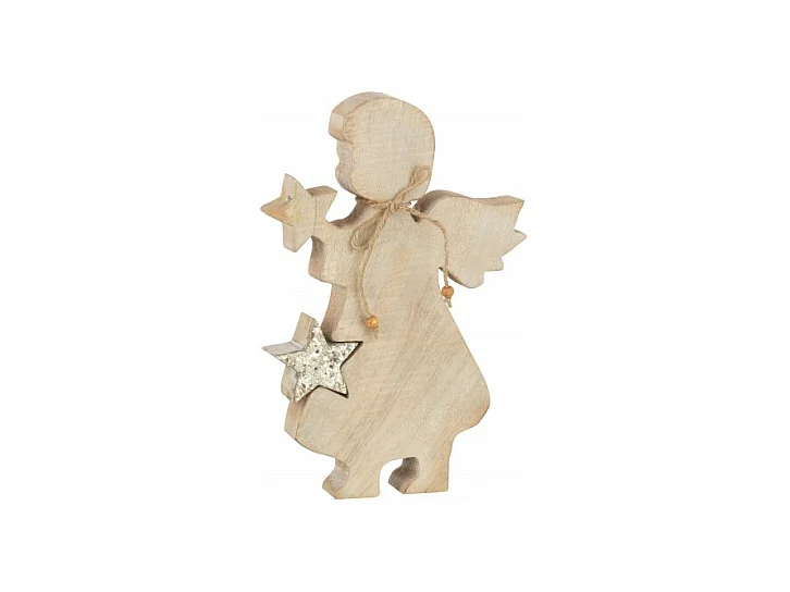 Statuette Déco en Bois "Ange Étoile" 29cm Or