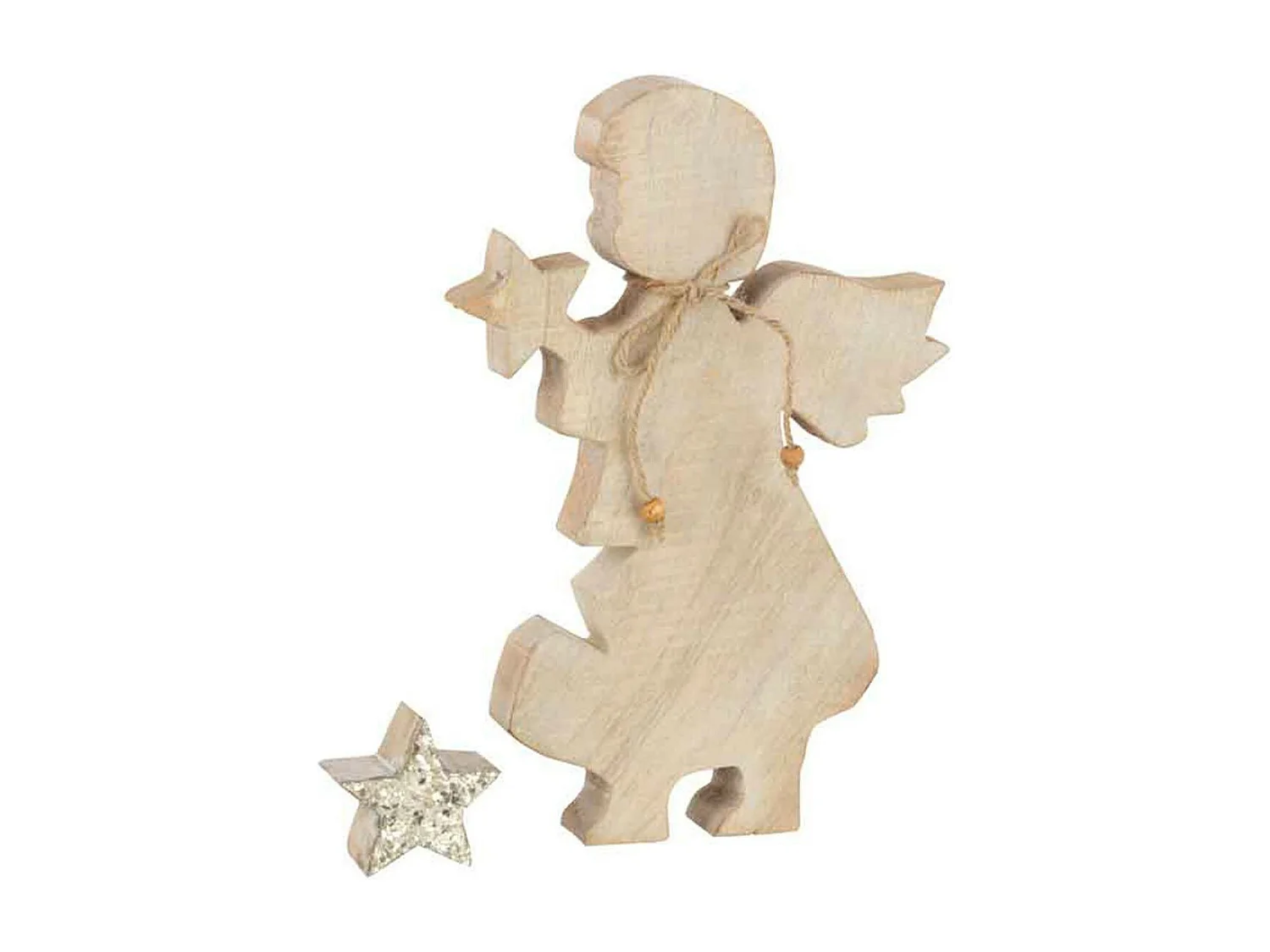 Statuette Déco en Bois "Ange Étoile" 29cm Or