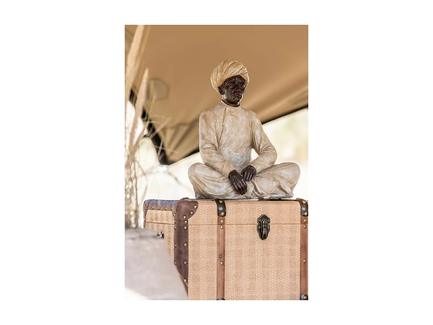 Statue Déco en Résine "Indien Assis" 22cm Beige