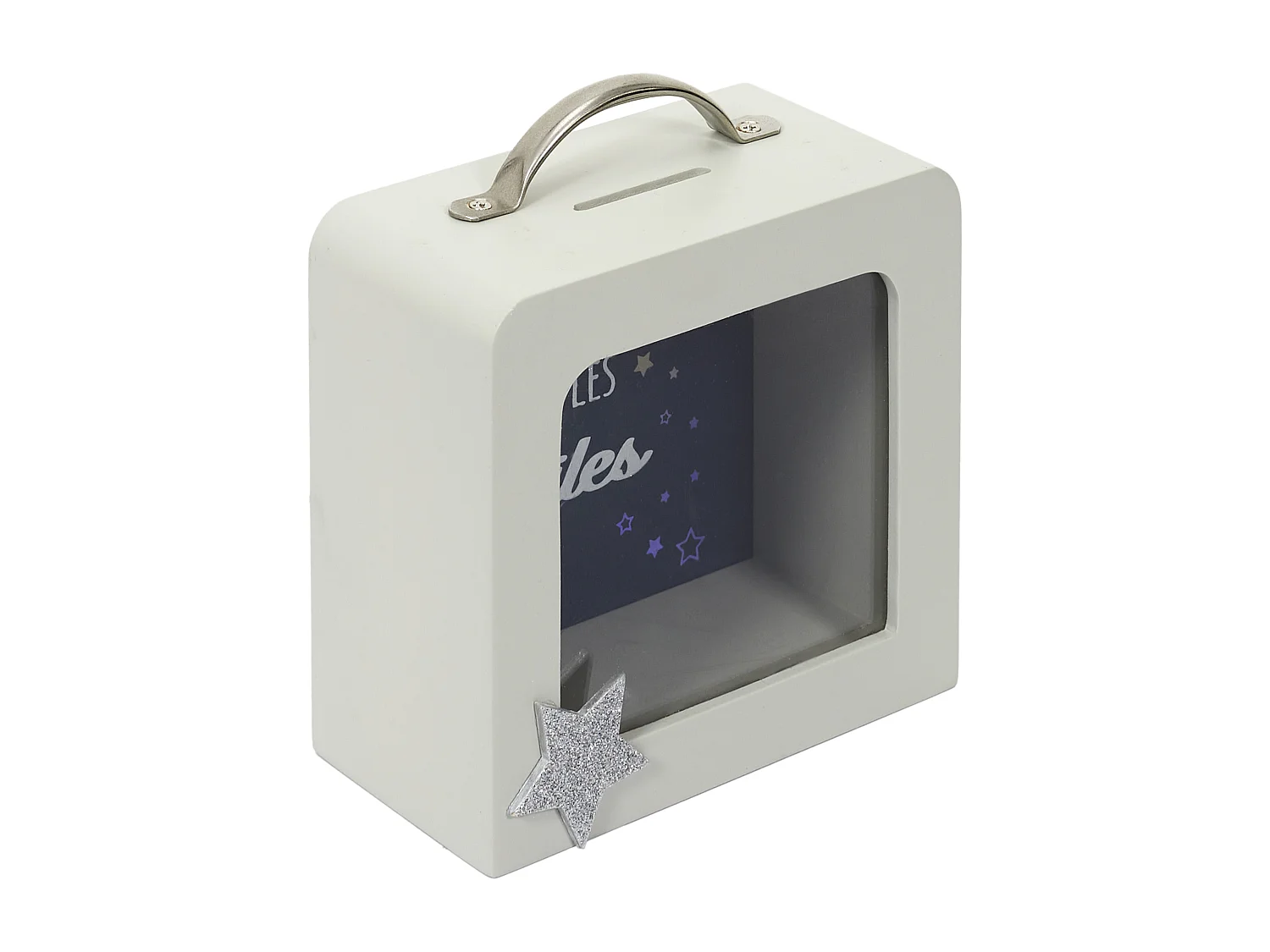 Tirelire Valise Enfant Blanc, Gris