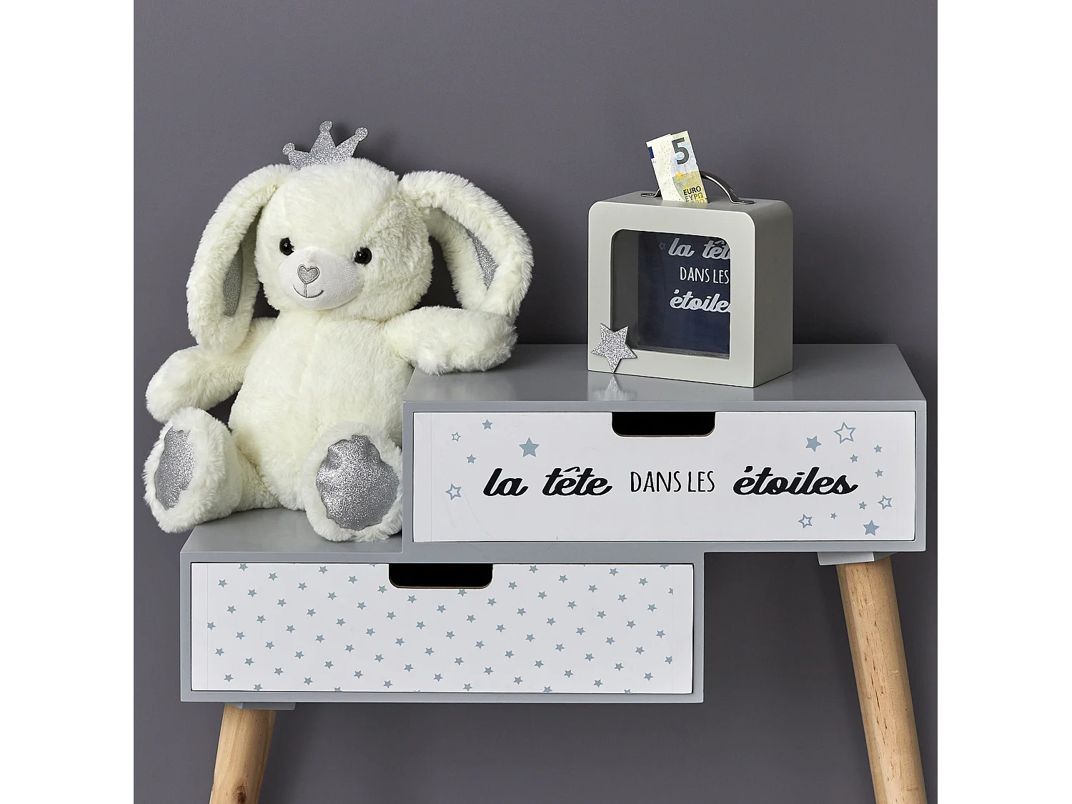 Tirelire Valise Enfant Blanc, Gris