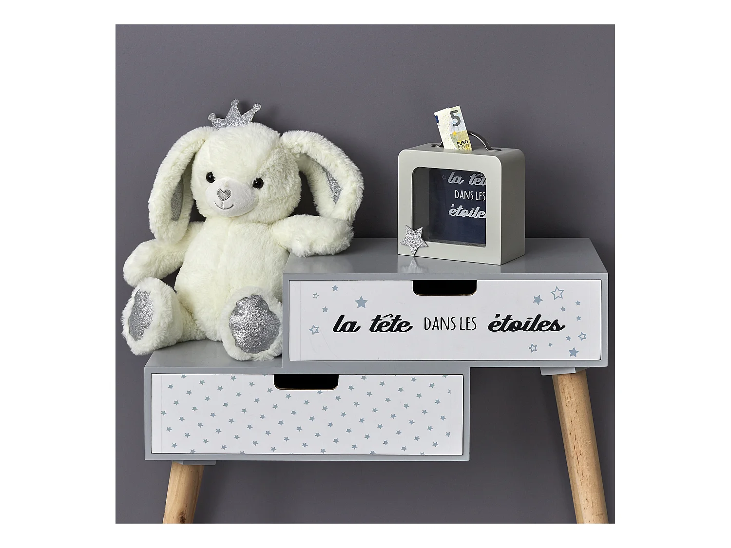 Tirelire Valise Enfant Blanc, Gris