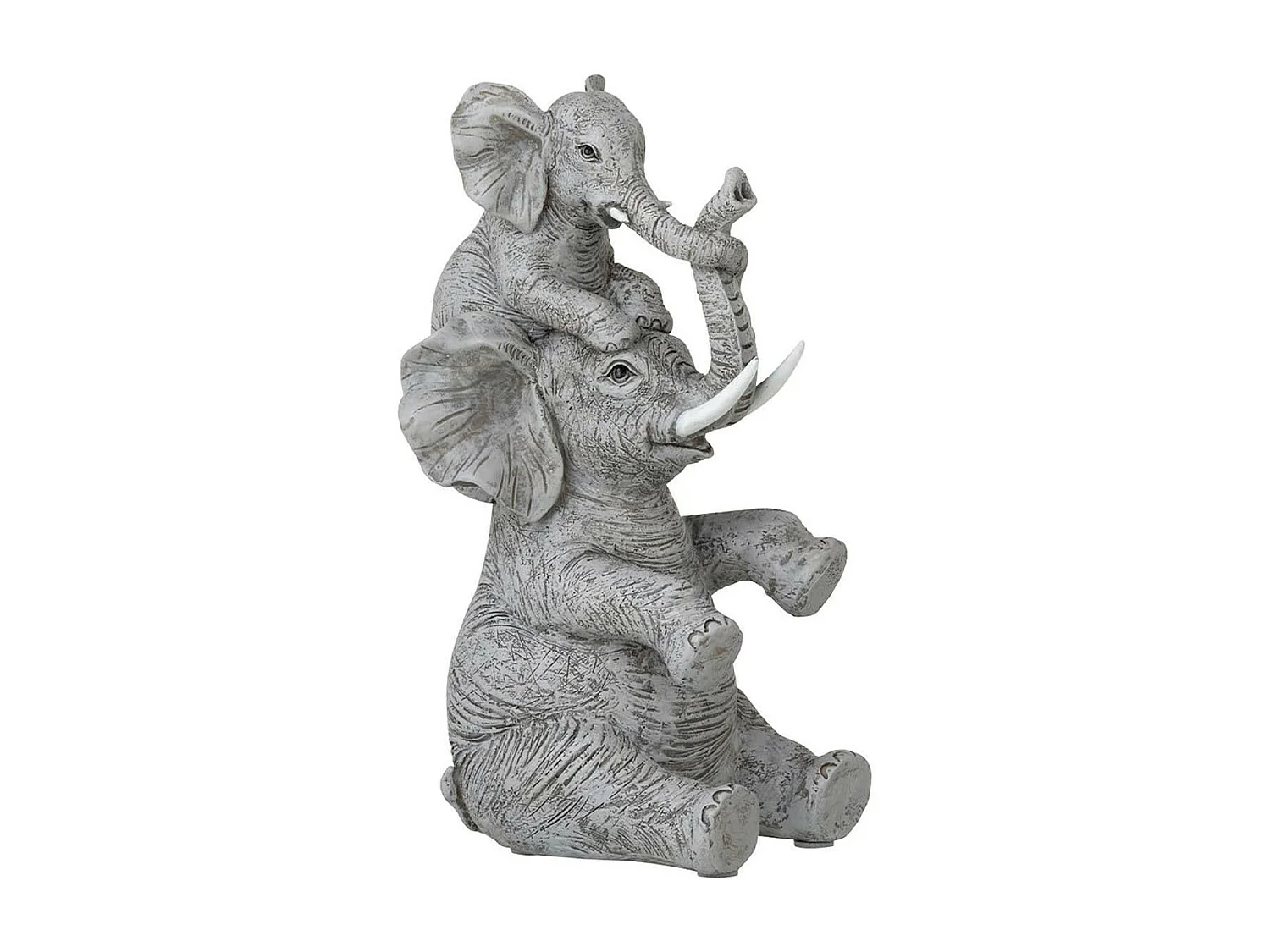 Statuette Déco "Éléphant avec Enfant" 23cm Gris