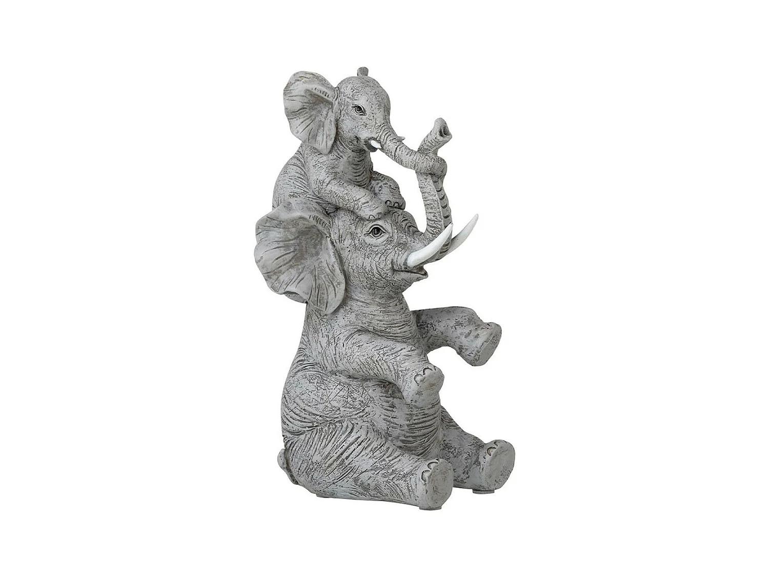 Statuette Déco "Éléphant avec Enfant" 23cm Gris