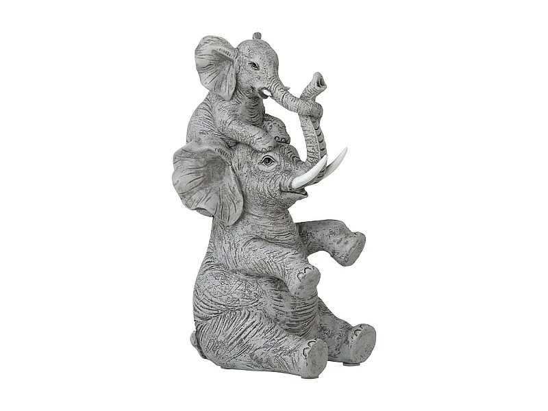 Statuette Déco "Éléphant avec Enfant" 23cm Gris