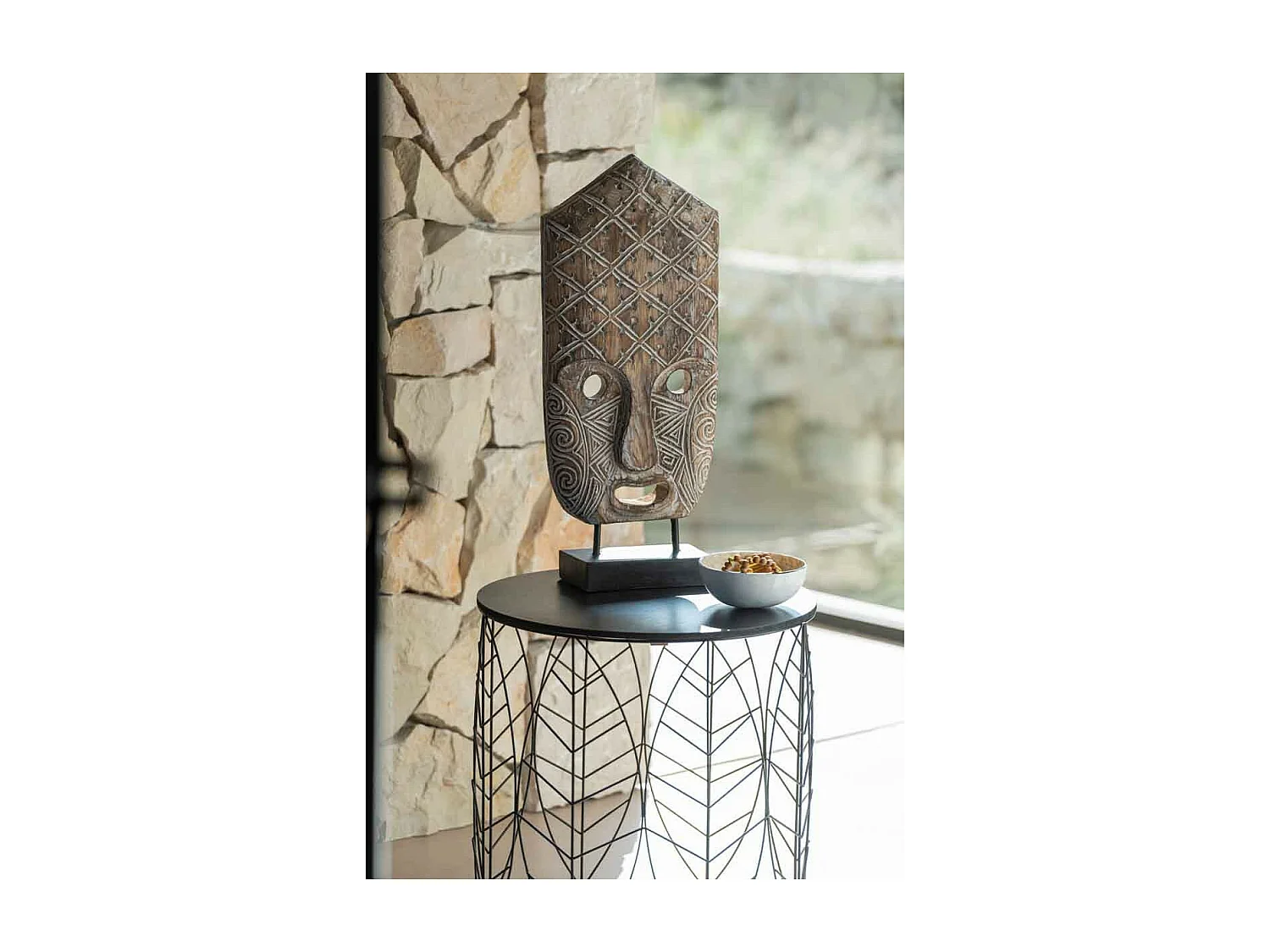 Statuette Déco "Masque Primitif" 60cm Naturel