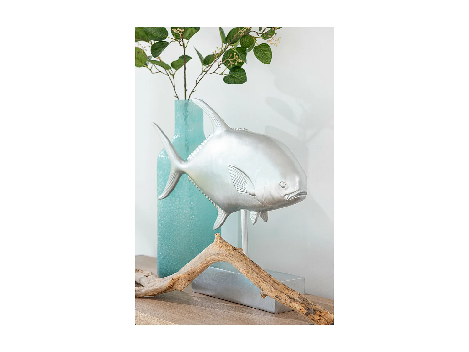 Statue Déco "Poisson sur Pied" 51cm Argent