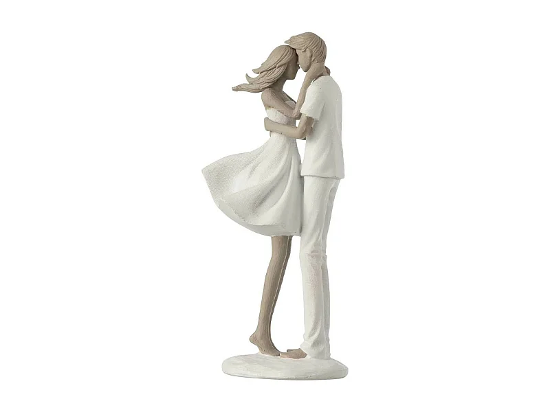 Statuette Déco "Couple Bisou" 24cm Blanc