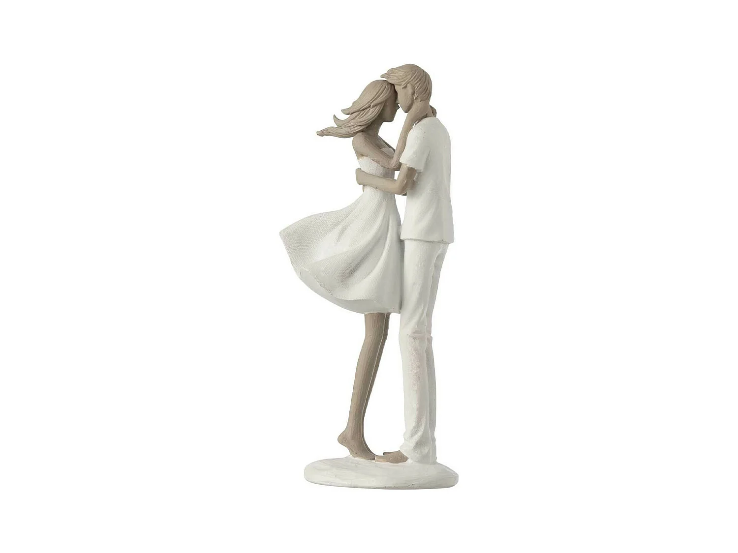 Statuette Déco "Couple Bisou" 24cm Blanc