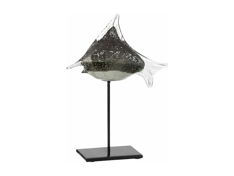 Statue Déco en Verre "Poisson" 30cm Gris & Noir