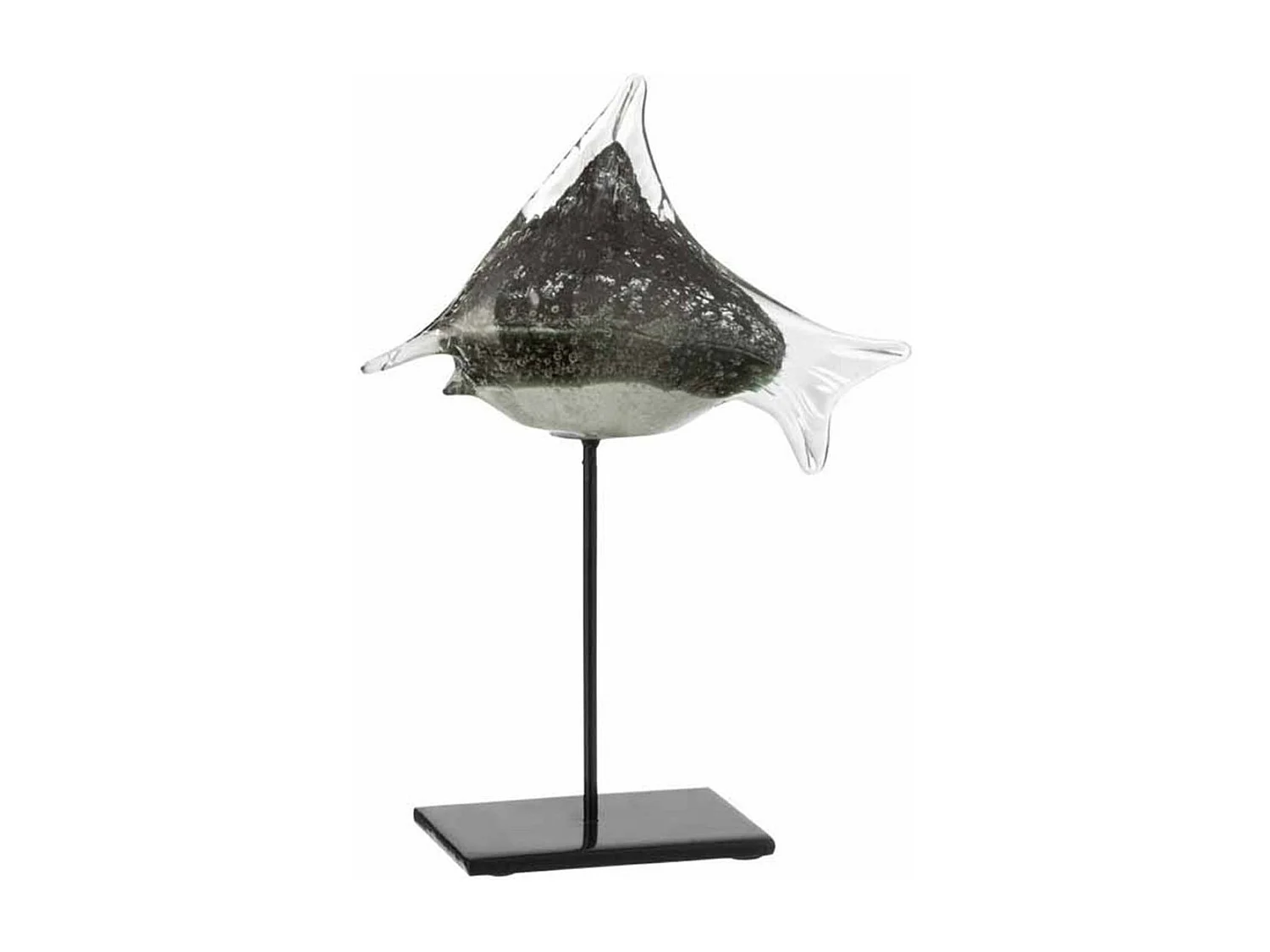 Statue Déco en Verre "Poisson" 30cm Gris & Noir