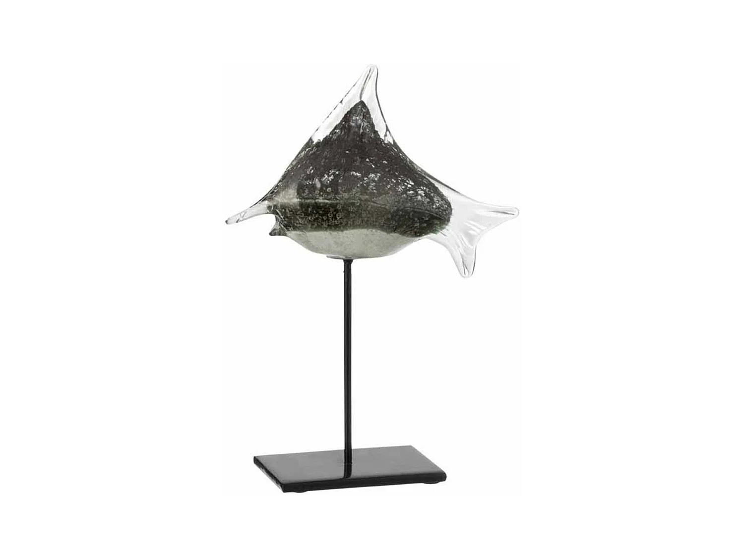 Statue Déco en Verre "Poisson" 30cm Gris & Noir
