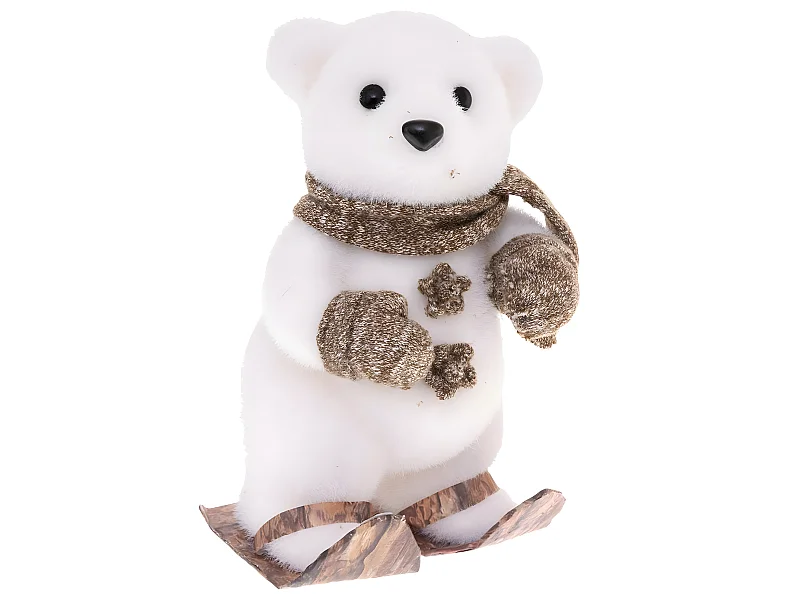 Ours sur Ski "Marron Glacé" 23cm Blanc & Marron