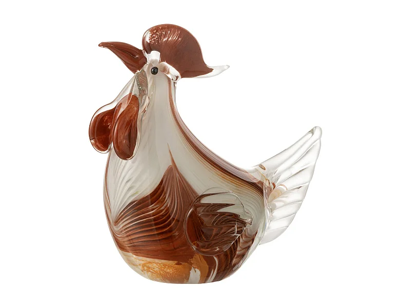 Presse-Papier "Poule Verre Rayé" 15cm Blanc & Marron