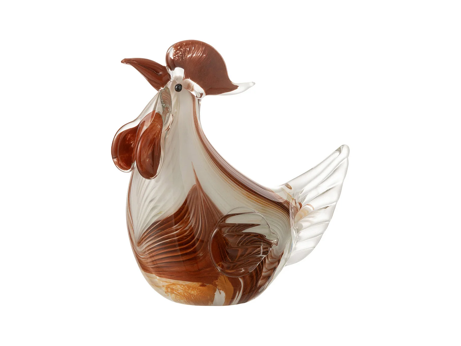 Presse-Papier "Poule Verre Rayé" 15cm Blanc & Marron