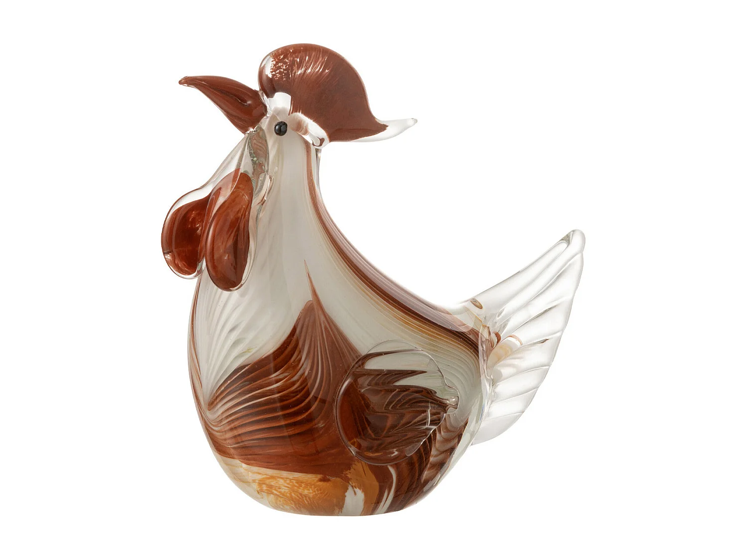 Presse-Papier "Poule Verre Rayé" 15cm Blanc & Marron