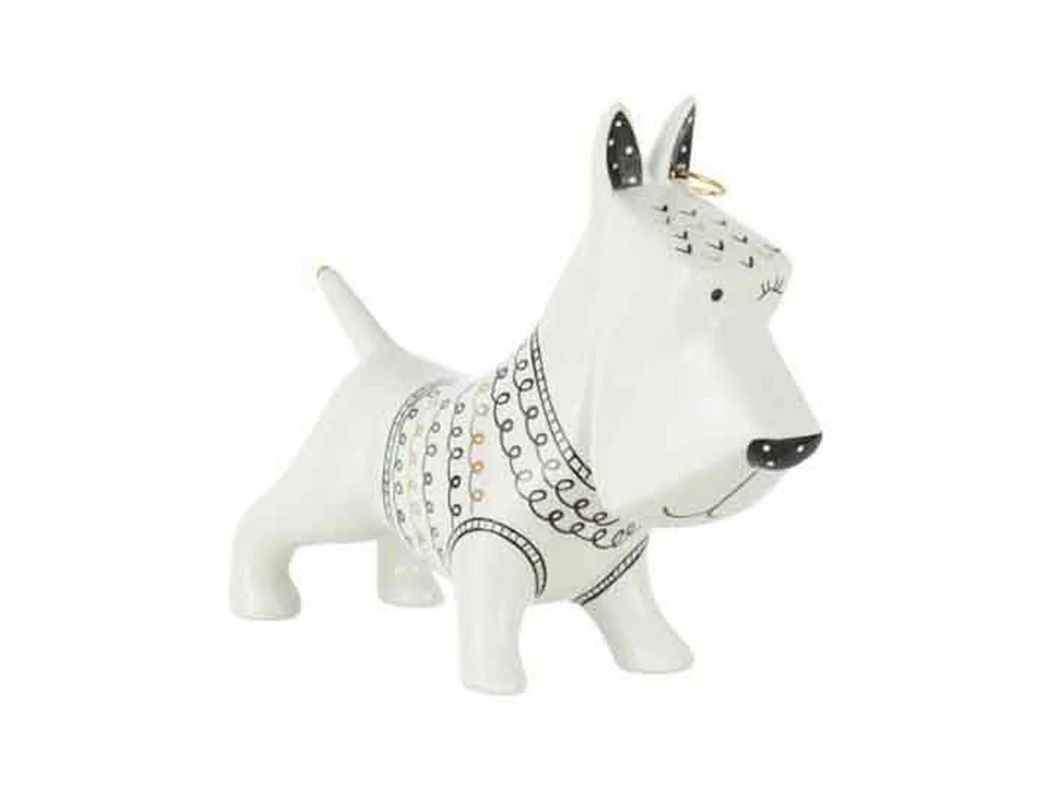 Statuette Déco "Chien avec Pull" 22cm Blanc & Noir