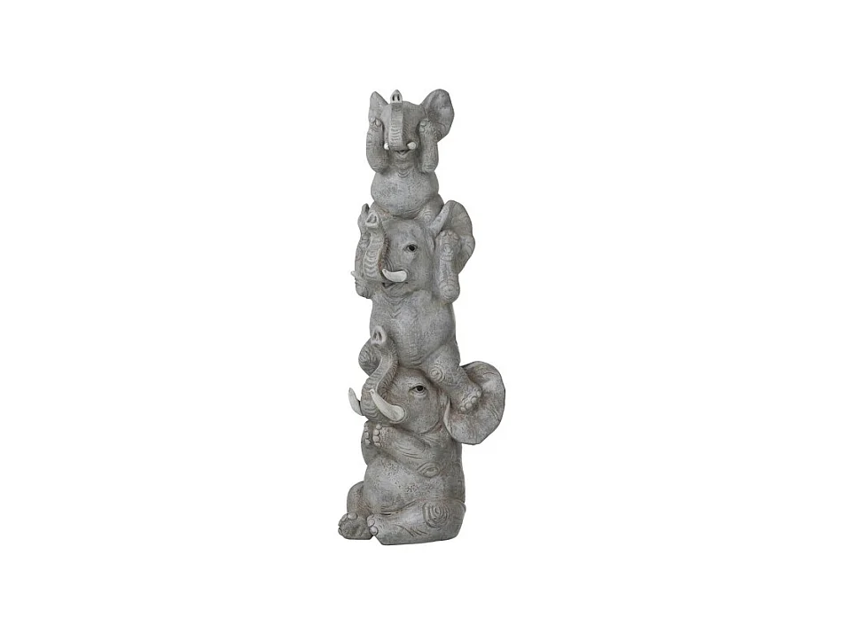 Statuette Déco en Résine "3 Éléphants" 32cm Gris
