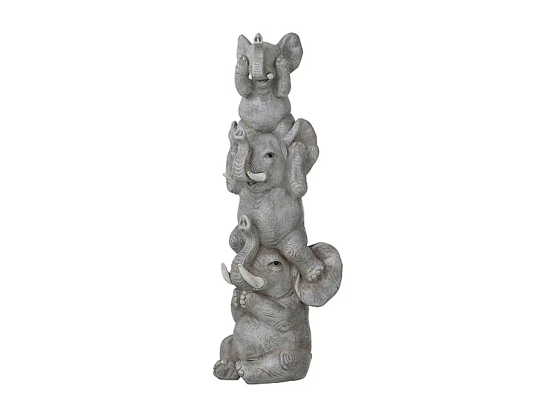 Statuette Déco en Résine "3 Éléphants" 32cm Gris