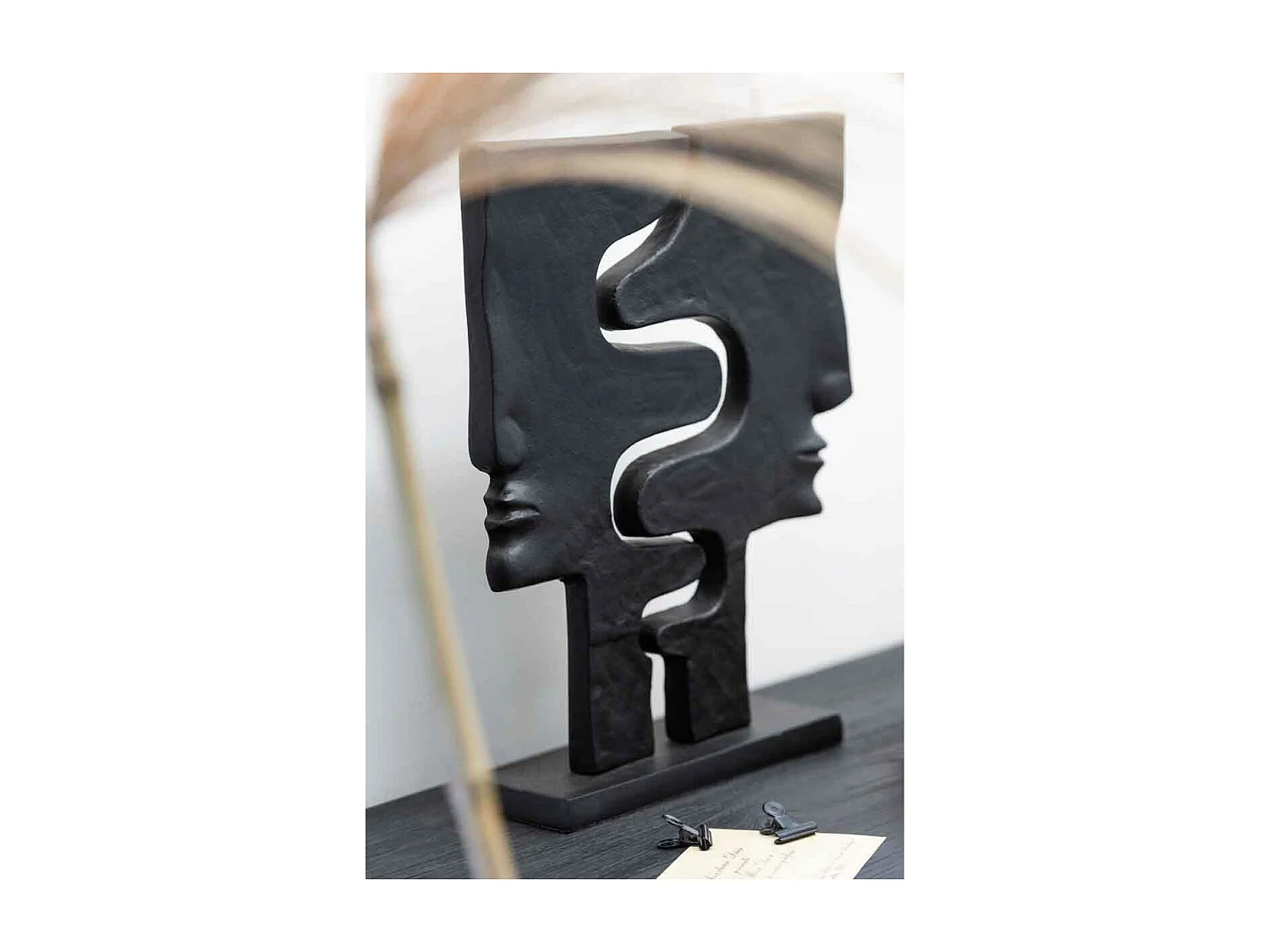 Statuette Déco "Visages Imbriqués" 38cm Noir