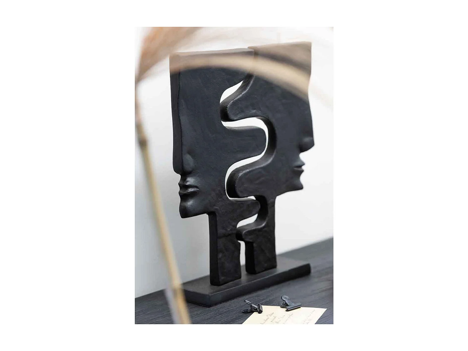 Statuette Déco "Visages Imbriqués" 38cm Noir