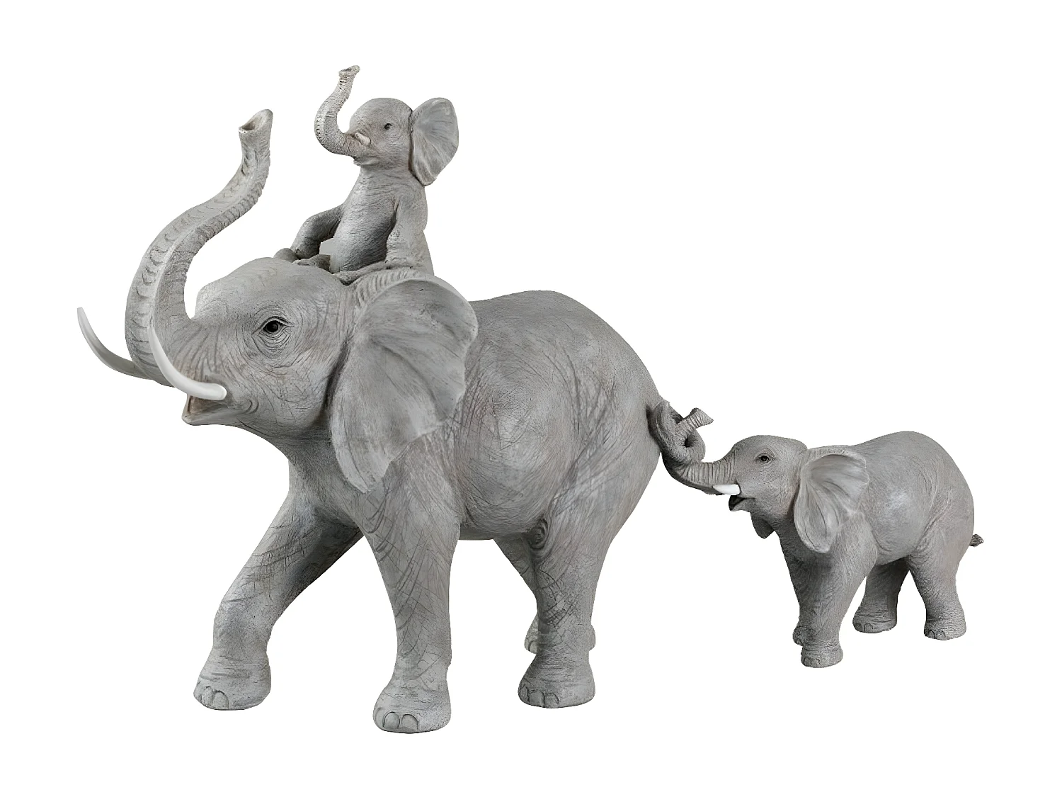 Statuette Déco "Bébé Eléphant sur Dos" 71cm Gris