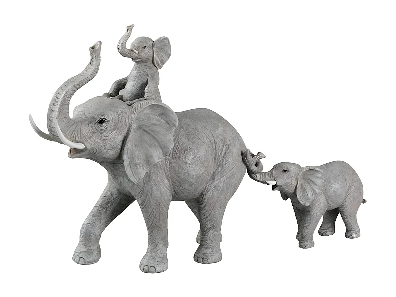 Statuette Déco "Bébé Eléphant sur Dos" 71cm Gris