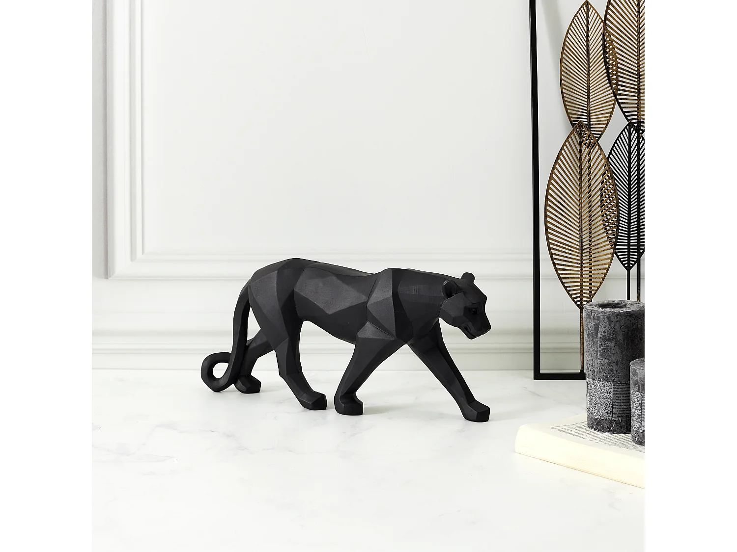 Statuette Déco "Panthère Origami" 40cm Noir