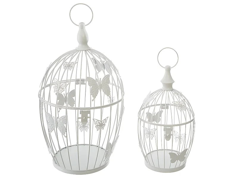 Lot de 2 Cages à Oiseaux Métal "Bird" 39cm Blanc