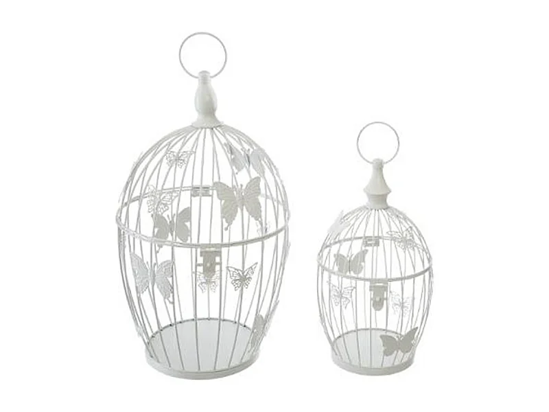 Lot de 2 Cages à Oiseaux Métal "Bird" 39cm Blanc