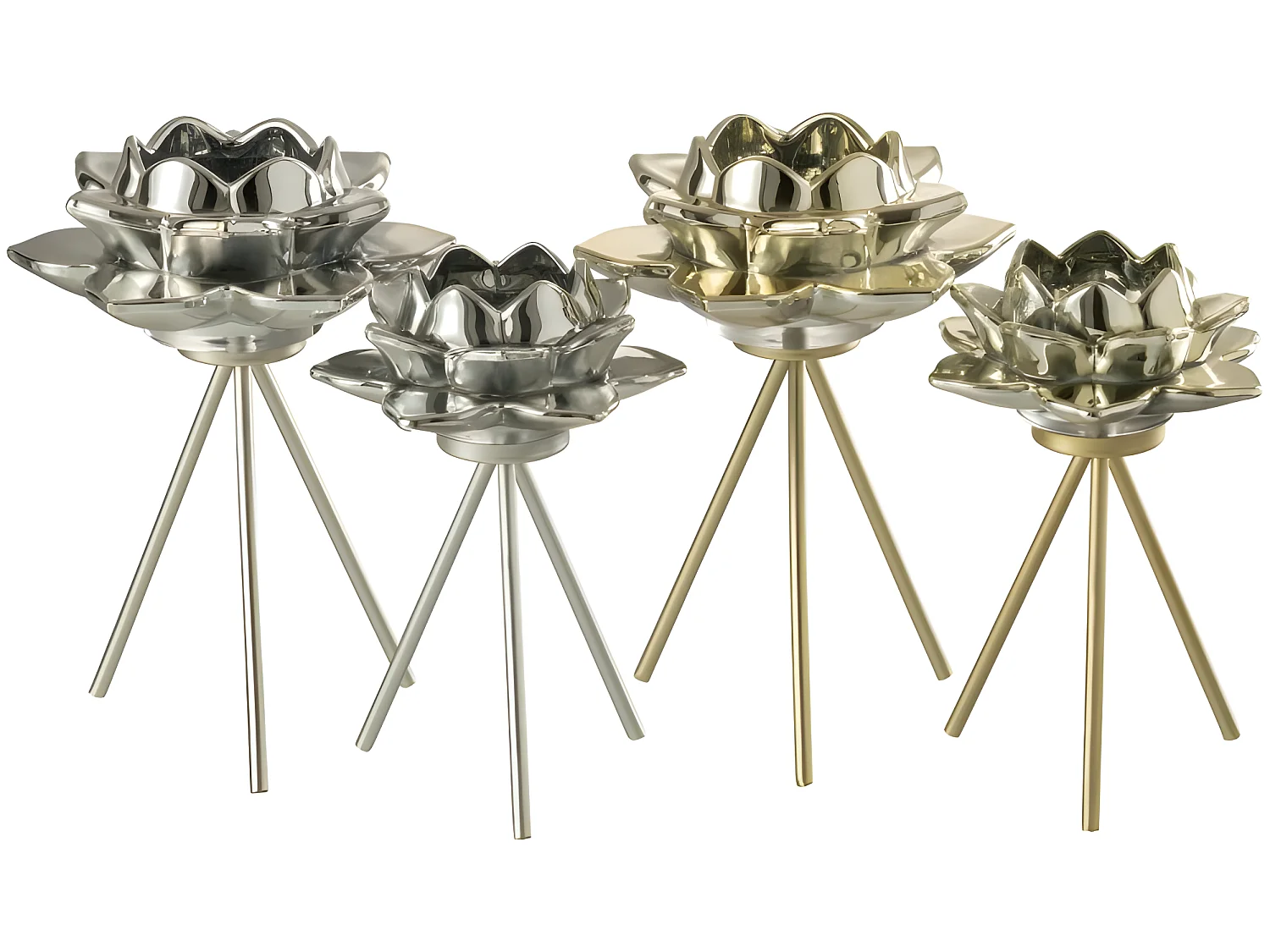 Portavelas de pie de flor en vidrio dorado de 18 cm de altura